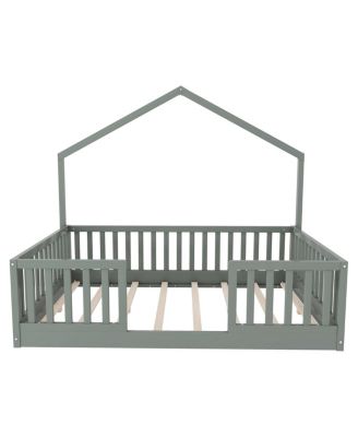 Full Floor Bed with High Rails, Montessori Bed with Light for Kids