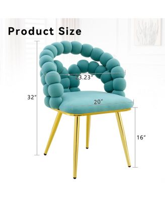 Set of 4 Teal Velvet Puffy Bubble Chairs with Gold Legs