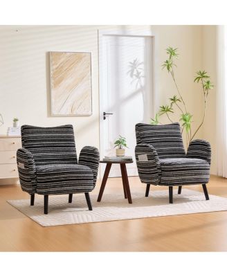  Modern armchair with sanded fabric, side pocket, solid wood legs
