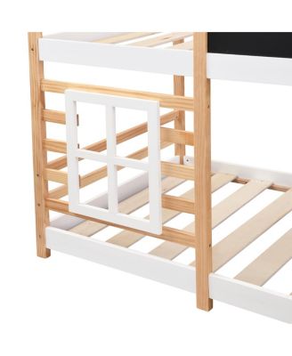 Twin over Twin Bunk Bed House Bed with Storage Ladder Platform Bed