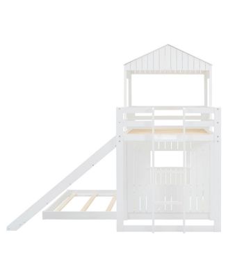 Streamdale Wooden Twin Over Full Bunk Bed with Playhouse, White