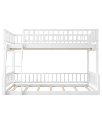 Full XL over Queen Bunk Bed with Ladder and Guardrails, White