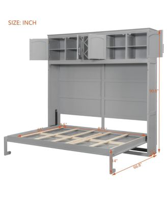Queen Size Murphy Bed Wall Bed with Top Cabinets & Wine Rack