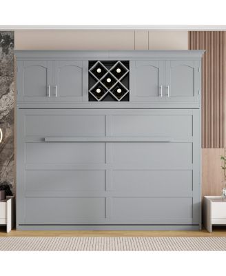 Queen Size Murphy Bed Wall Bed with Top Cabinets & Wine Rack