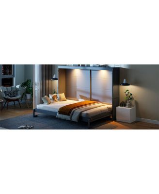 Queen Size Murphy Bed Wall Bed Modern design with LED Lights