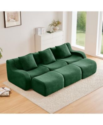 Three-Seat Boneless Sofa, Teddy Fabric, No Assembly, Curved Armrest