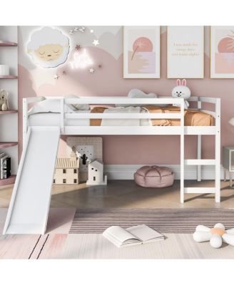 Loft Bed with Slide, Multifunctional Design, Twin (White)