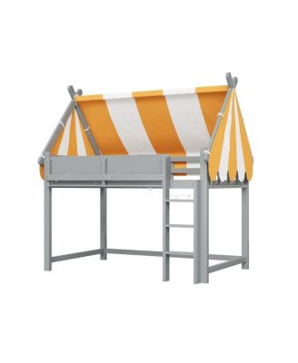 Twin Size Loft Bed with Canopy, LED Lights & Book Shelf