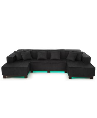  Modern U-Shaped Sectional Sofa with RGB LED Light Strip