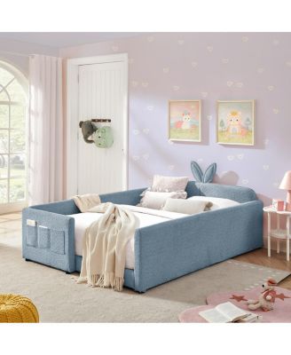Boucle Rabbit Ear Platform Bed with Safety Rail