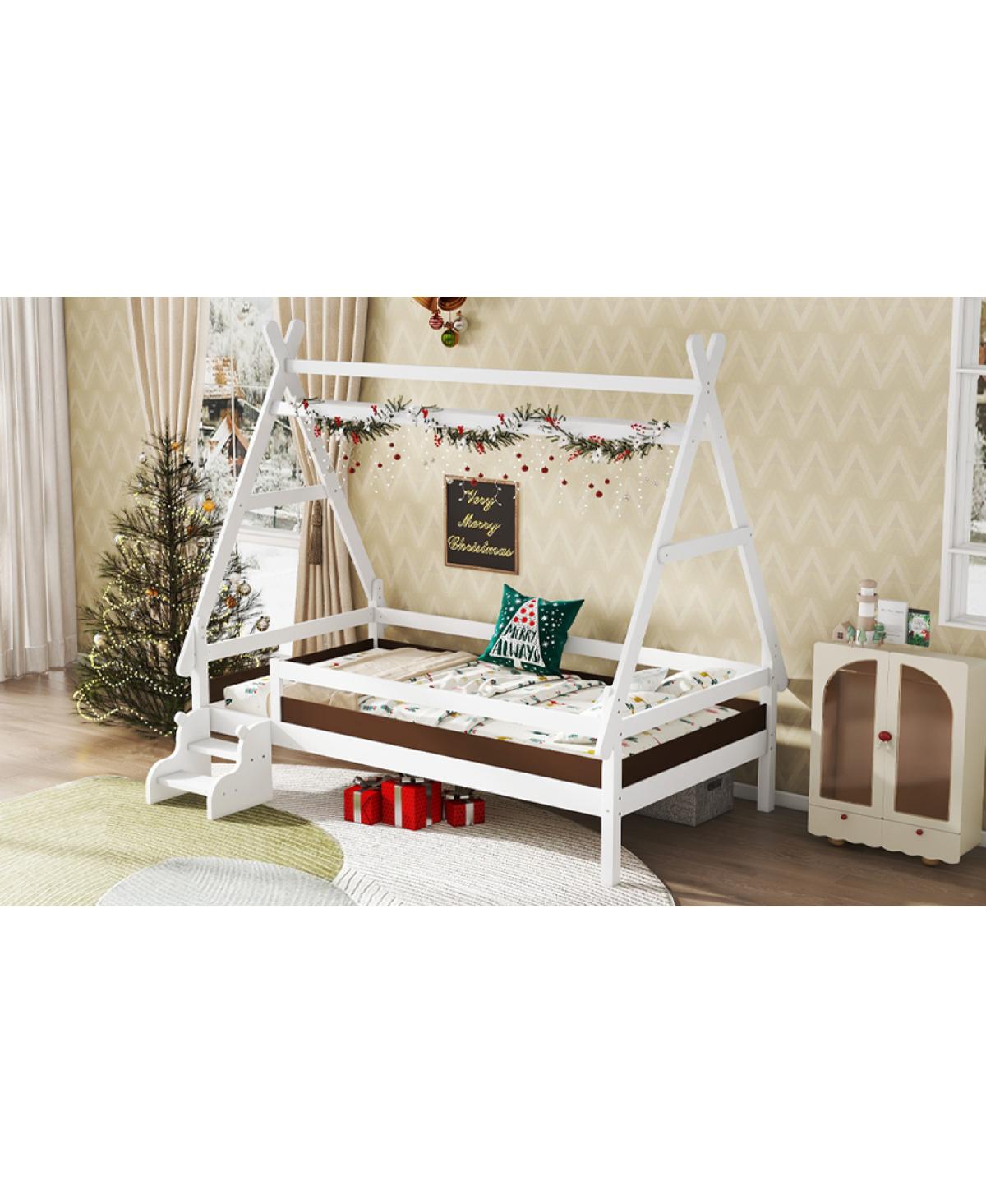 Streamdale Furniture Twin House Platform Bed with Stairs, Solid Wood