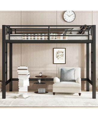 Metal Loft Bed with Ladder and Guardrails
