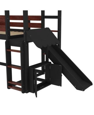 Twin Loft Bed with Bookshelf, Slide, and Safety Rails
