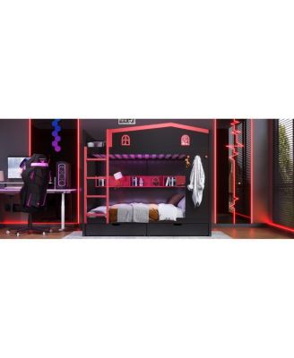 Queen Bunk Bed with Storage, Solid Wood