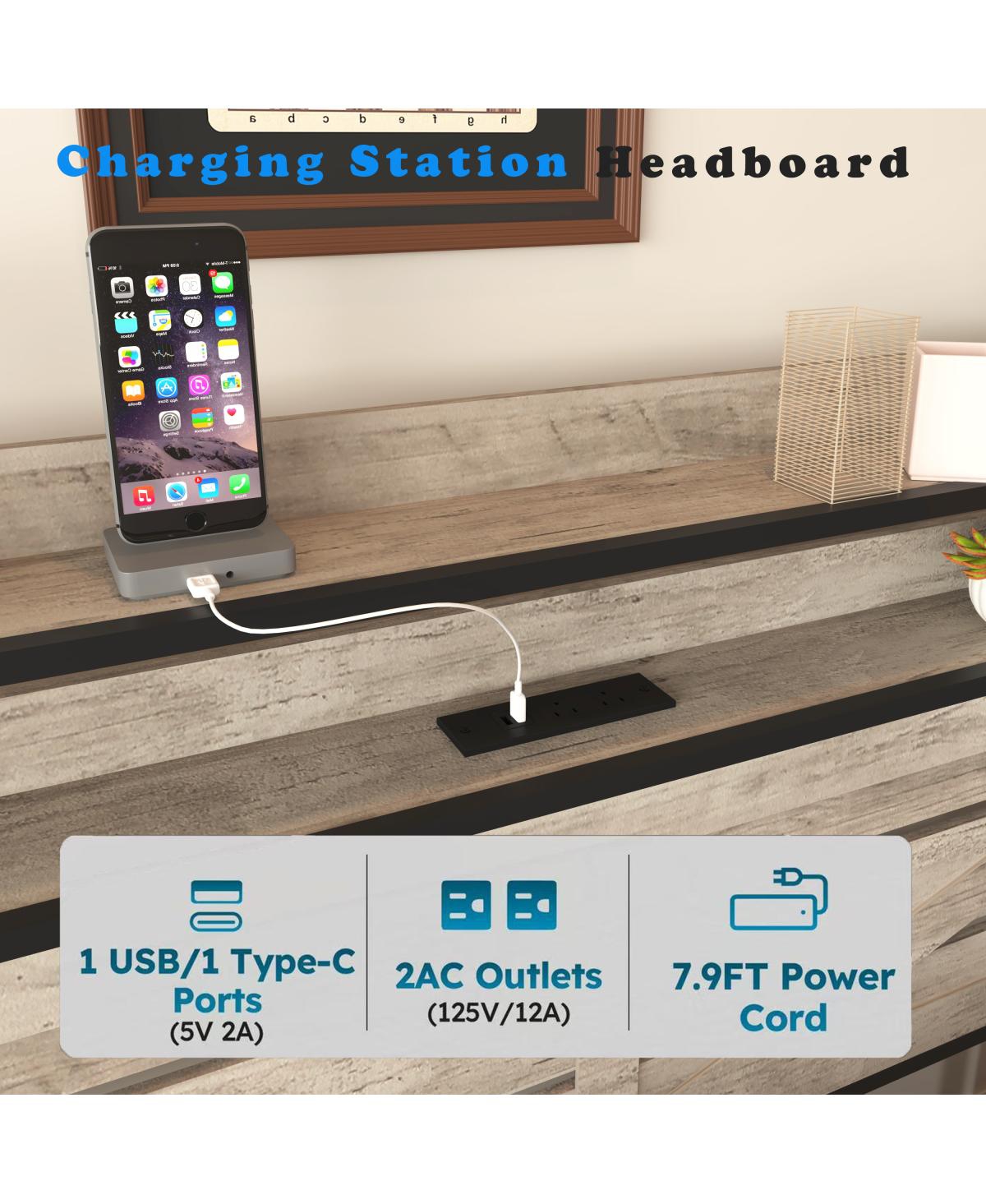 Streamdale Queen-size bed frame with storage headboard, 12 drawers, Led lights