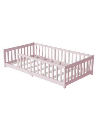 Streamdale Twin Size Floor Bed with Fence, Pink