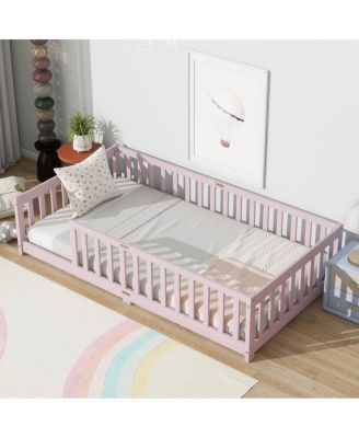 Streamdale Twin Size Floor Bed with Fence, Pink