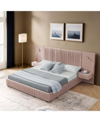 Streamdale Queen Size Chenille Upholstered Bed Frame with Pleated Design - Pink