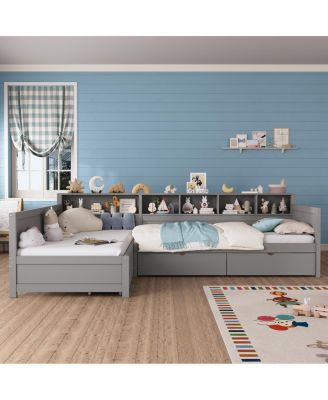 Twin L-Shape Day Bed with Storage Drawers