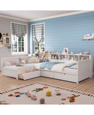 Twin L-Shape Day Bed with Storage Drawers