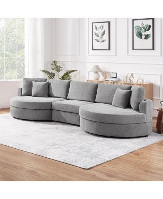 3-seater 129" Curved Upholstered Sofa Couch, Dark Gray