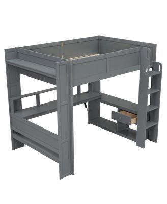 Wood Gaming Loft Bed with Desk, Storage, LED & Charging Station