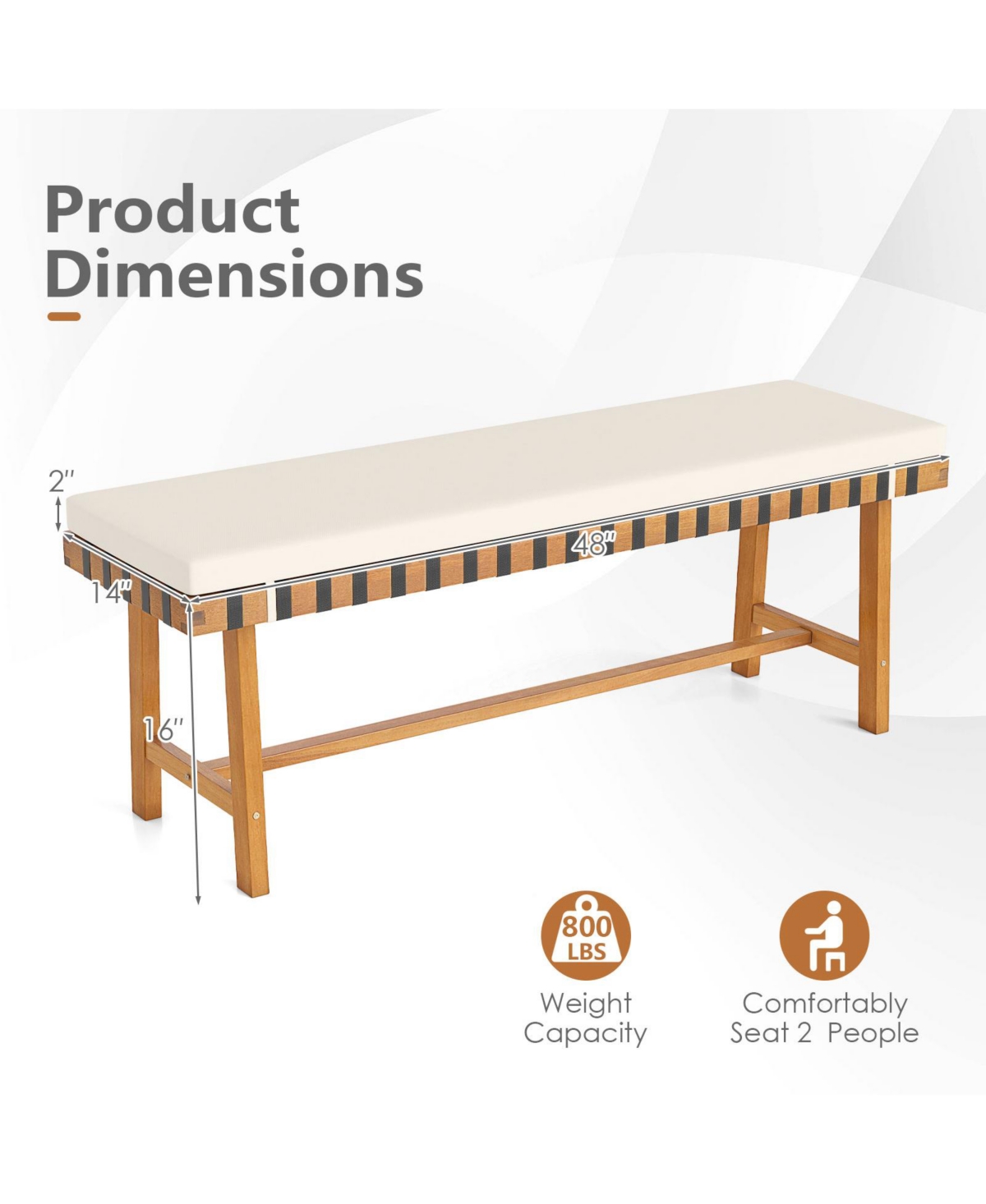 Slickblue 48" Acacia Wood Outdoor Bench with Thick Padded Cushion
