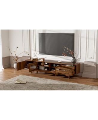 78" TV Stand for TVs Up to 85", Modern Cabinet w/Fluted Glass Doors & 2 Drawers