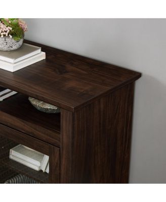 Contemporary Media Stand with 18" Fireplace Insert, Brown, 60"W