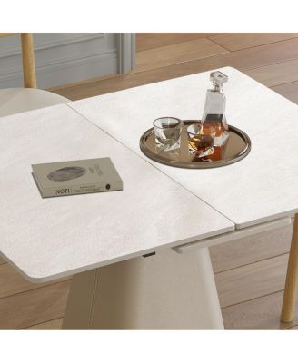  Retractable Rock Slab Folding Dining Table, Modern Square Expandable Table