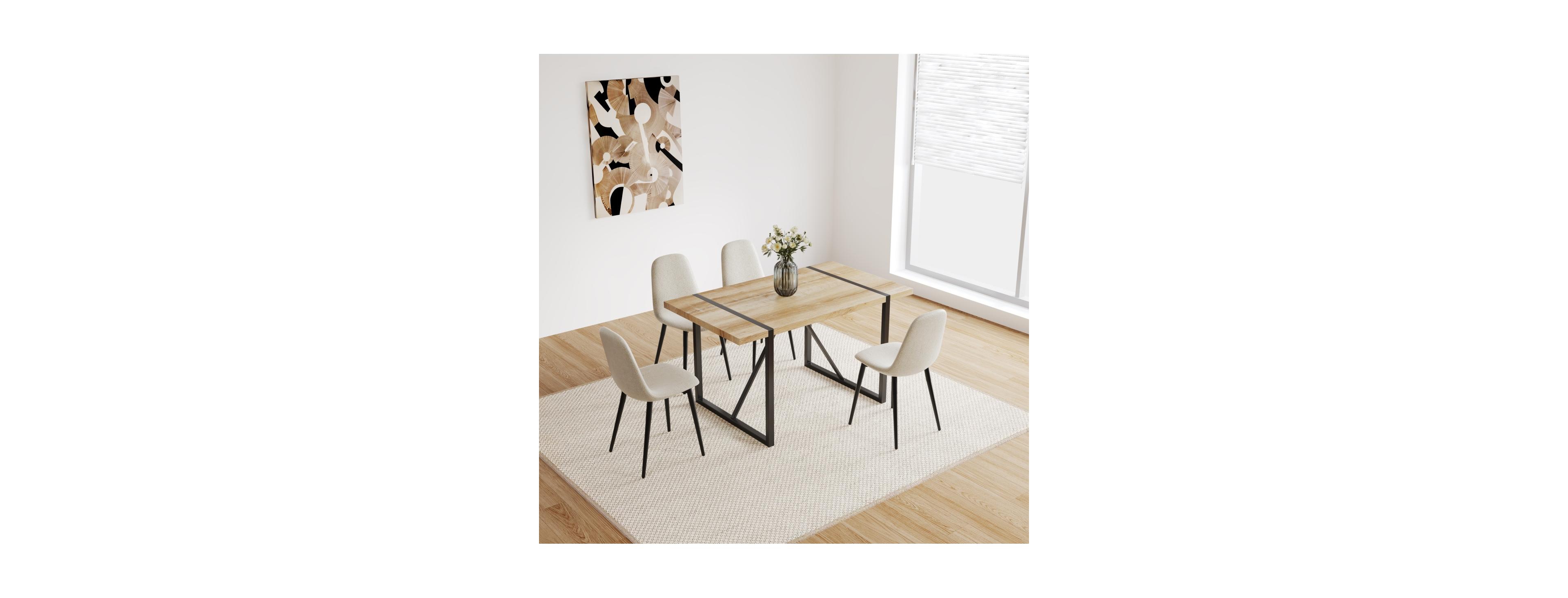 Streamdale Furniture 55" Mdf Wood Dining Table & 4 Modern Linen Chairs Set