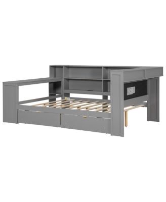 Full Platform Bed with Storage, LED, Desk & Upholstered Headboard