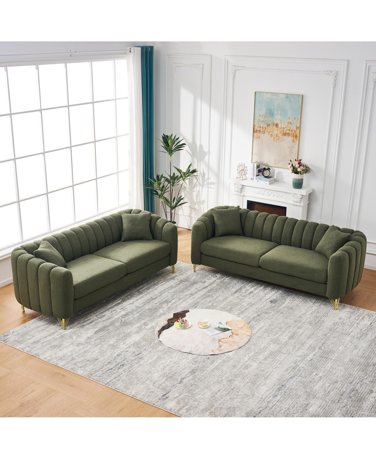 Streamdale Furniture Green Chenille Oversized Tufted Sofa with Gold Metal Legs