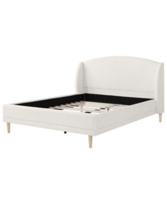  Queen Upholstered Platform Bed, Boucle Fabric, Wingback Headboard