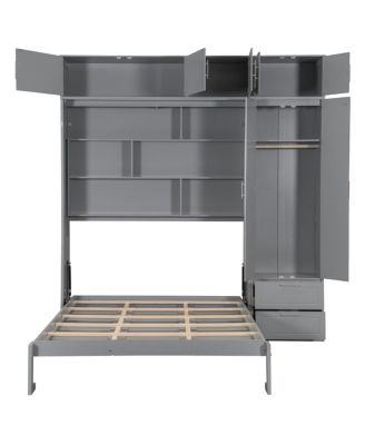 Wall Murphy Bed with Cabinet, Shelves & Wardrobe