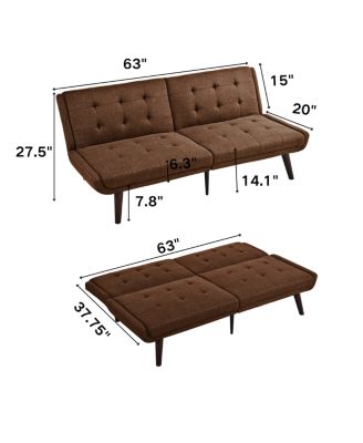 Streamdale Convertible Futon Sofa Bed, 63" Sleeper Couch with Adjustable Backrest, Brown