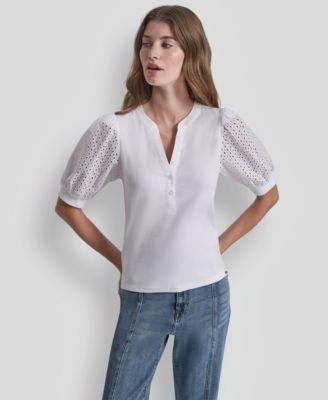 Women's Puff-Sleeve Henley Top