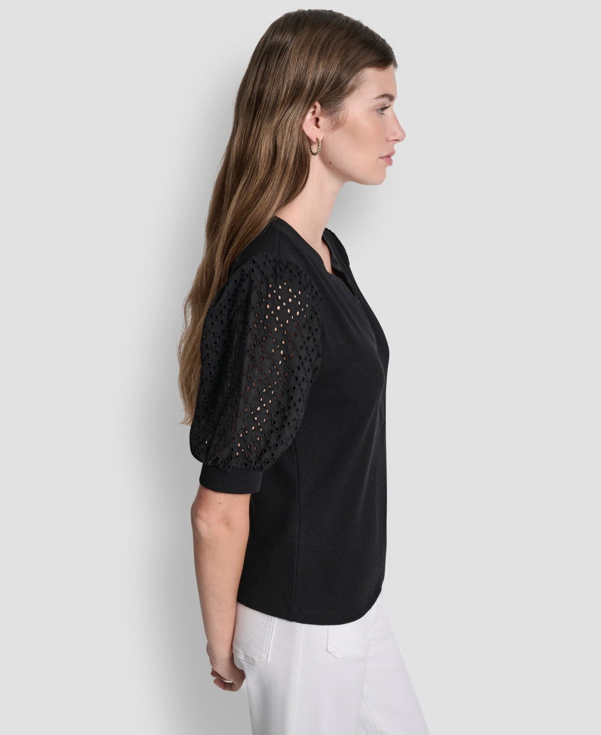 Dkny Jeans Women's Puff-Sleeve Henley Top