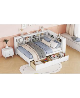Streamdale Wooden Full Size DayBed with 2 Drawers, USB Ports, White