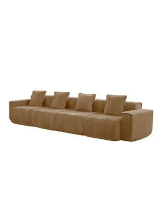  Streamlined Deep Seat Modular 4-Seat Boneless Sofa with French Edge Piping, Brown Velvet