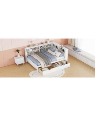 Streamdale Wooden Full Size DayBed with 2 Drawers, USB Ports, White