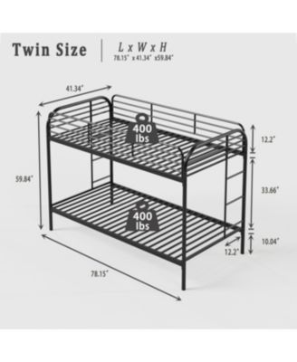Metal Twin Over Twin Bunk Bed with 2 Ladders, Black