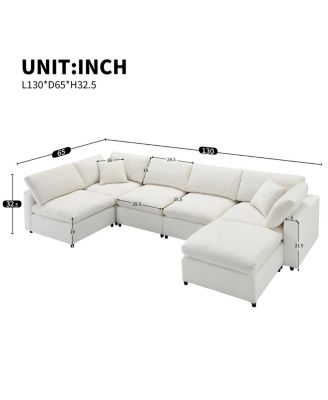  130" Modular Cloud Sofa Bed, 6-Seat Chenille Sectional Couch with Ottoman & Ottoman