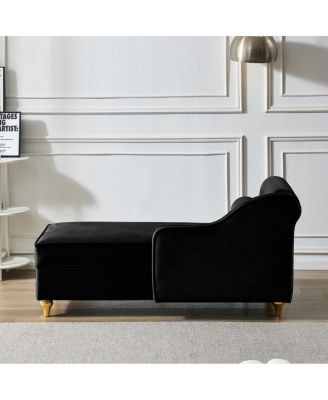  Modern Upholstery Chaise Lounge Chair with Storage Velvet (Black