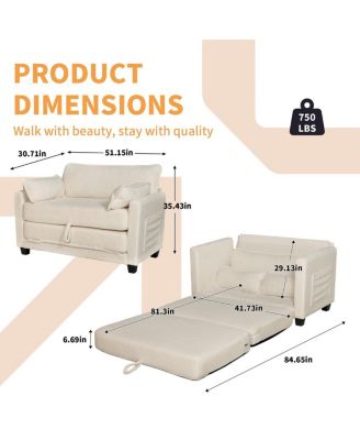  2-in-1 Convertible Corduroy Sofa Bed, 2-Seater Loveseat Sleeper with Storage