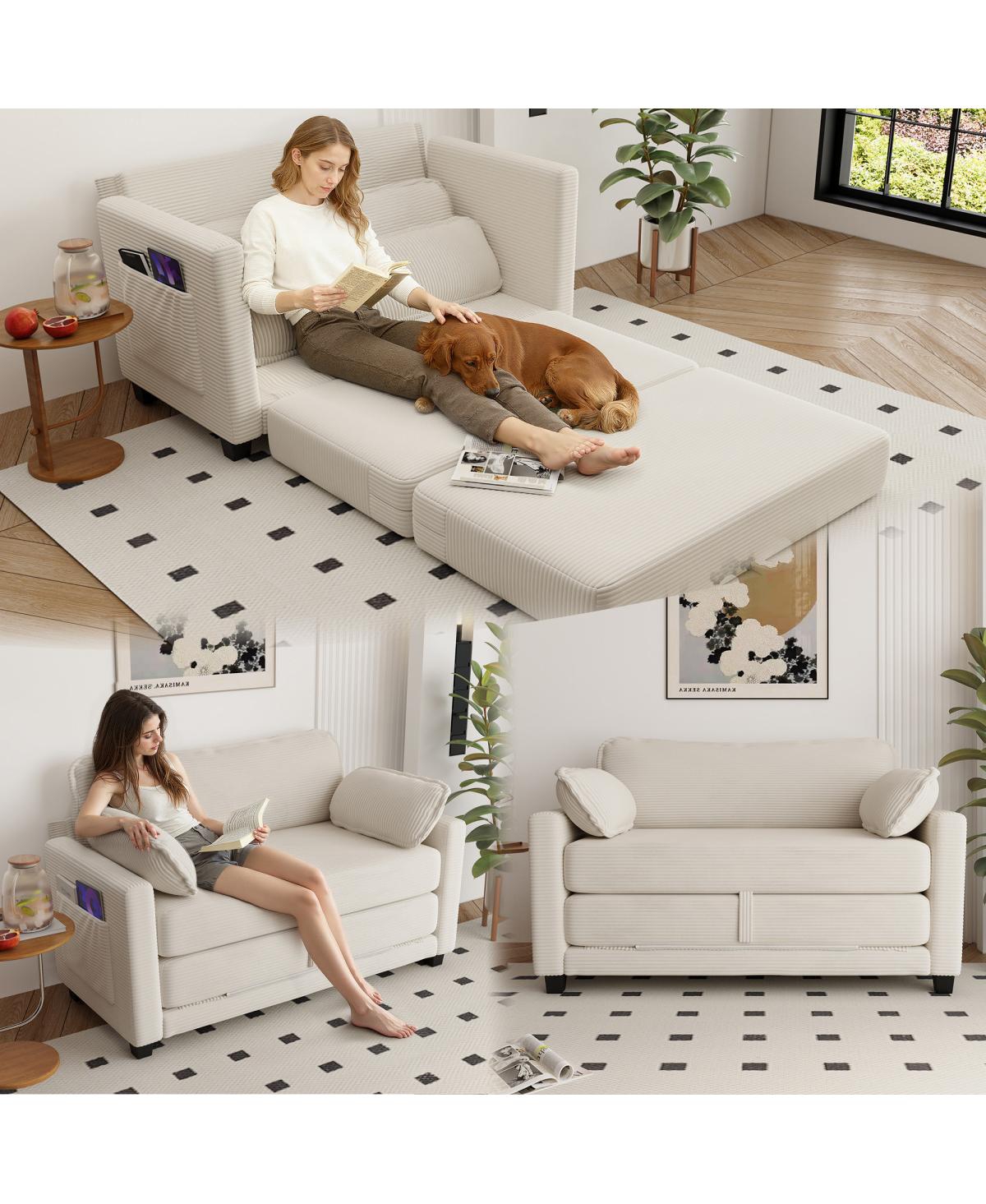 Streamdale Furniture 2-in-1 Convertible Corduroy Sofa Bed, 2-Seater Loveseat Sleeper with Storage