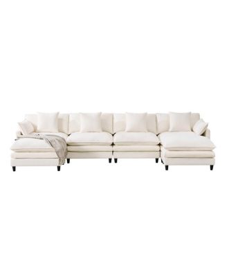  U-shaped modular sectional sofa with 2 ottomans, 4 cushions, 2 pillows. Beige