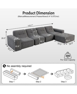  Modular Sectional Sofa Set w/ Ottoman, Tufted, Deep Seat, Chaise, Accent Chair