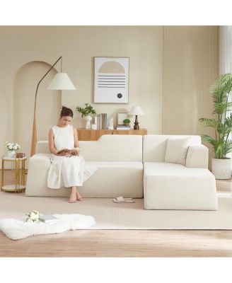  Modern minimalist L-shaped corduroy high back sofa