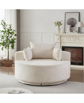  55"L Chenille Foam Single Swivel Chair, Fluffy Modern Sleeper, 360 Degree Swivel